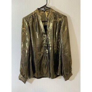 Express Relaxed Portofino Button Up Shirt Size M Gold Metallic Womens Collarless